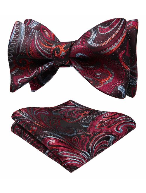 HISDERN Untied Bow Ties Men's Floral Jacquard Wedding Party Self Bowtie Pocket Square Set