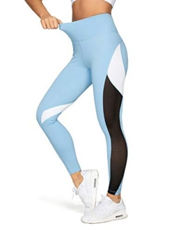 Women Yoga Pants Color Blocking Mesh Workout Running Leggings Tights 8030