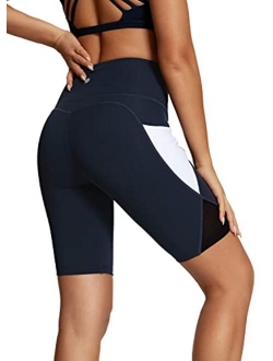 Women Yoga Pants Color Blocking Mesh Workout Running Leggings Tights 8030