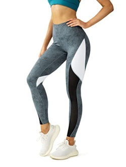 Women Yoga Pants Color Blocking Mesh Workout Running Leggings Tights 8030