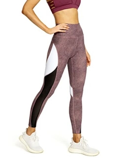 Women Yoga Pants Color Blocking Mesh Workout Running Leggings Tights 8030