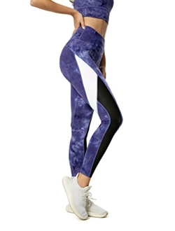 Women Yoga Pants Color Blocking Mesh Workout Running Leggings Tights 8030