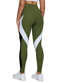 Women Yoga Pants Color Blocking Mesh Workout Running Leggings Tights 8030