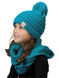 Funky Junque Girls Boys Infinity Scarf Matching Hat Beanie Tail Headwrap Bundle