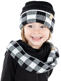 Funky Junque Girls Boys Infinity Scarf Matching Hat Beanie Tail Headwrap Bundle