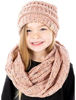 Funky Junque Girls Boys Infinity Scarf Matching Hat Beanie Tail Headwrap Bundle