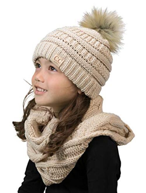 Funky Junque Girls Boys Infinity Scarf Matching Hat Beanie Tail Headwrap Bundle