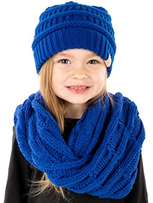 Funky Junque Girls Boys Infinity Scarf Matching Hat Beanie Tail Headwrap Bundle