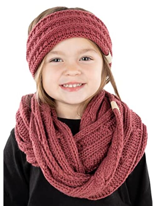 Funky Junque Girls Boys Infinity Scarf Matching Hat Beanie Tail Headwrap Bundle