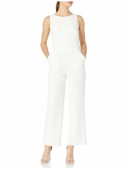 Women's Petite Sleeveless Jumpsuit with Flat Pleat Waist Detail