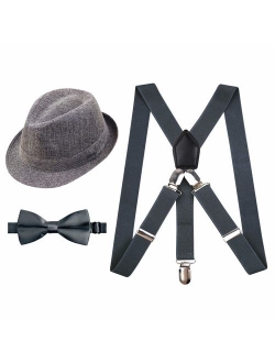 Alizeal 1 inch Suspender and Bow Tie Set with Hat for Kids