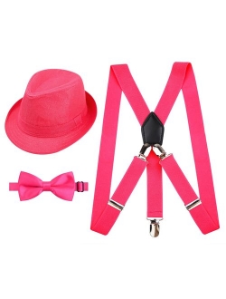 Alizeal 1 inch Suspender and Bow Tie Set with Hat for Kids