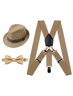 Alizeal 1 inch Suspender and Bow Tie Set with Hat for Kids