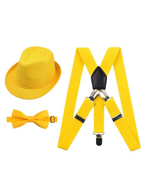 Alizeal 1 inch Suspender and Bow Tie Set with Hat for Kids