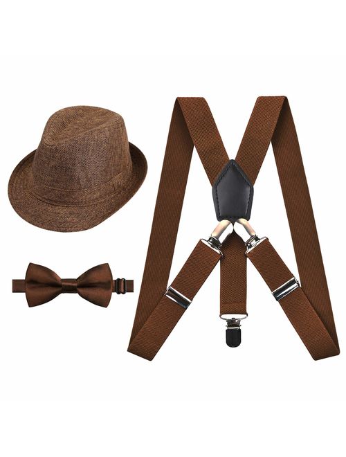 Alizeal 1 inch Suspender and Bow Tie Set with Hat for Kids