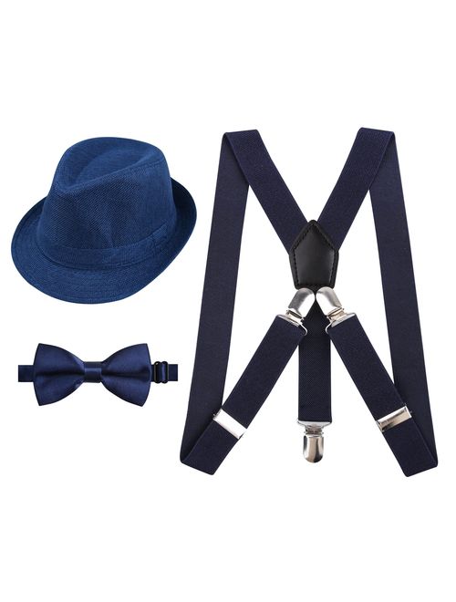 Alizeal 1 inch Suspender and Bow Tie Set with Hat for Kids