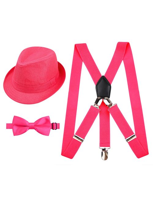 Alizeal 1 inch Suspender and Bow Tie Set with Hat for Kids