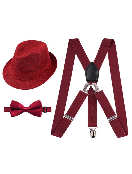 Alizeal 1 inch Suspender and Bow Tie Set with Hat for Kids