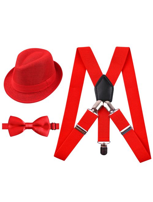 Alizeal 1 inch Suspender and Bow Tie Set with Hat for Kids