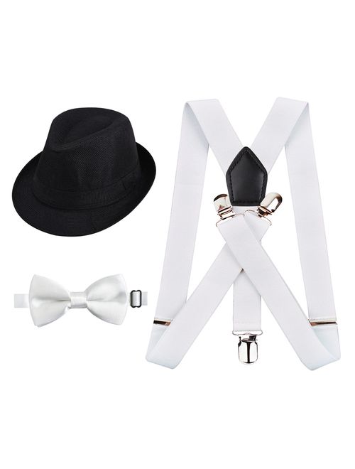 Alizeal 1 inch Suspender and Bow Tie Set with Hat for Kids