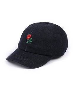 Rose Embroidered Dad Hat Women Men Cute Adjustable Cotton Floral Baseball Cap