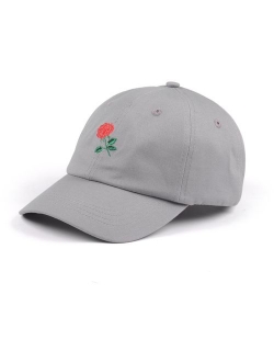 Rose Embroidered Dad Hat Women Men Cute Adjustable Cotton Floral Baseball Cap