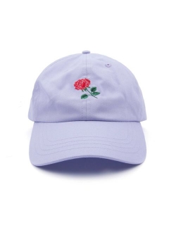 Rose Embroidered Dad Hat Women Men Cute Adjustable Cotton Floral Baseball Cap