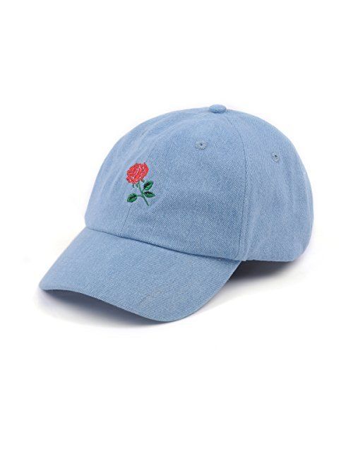 Rose Embroidered Dad Hat Women Men Cute Adjustable Cotton Floral Baseball Cap