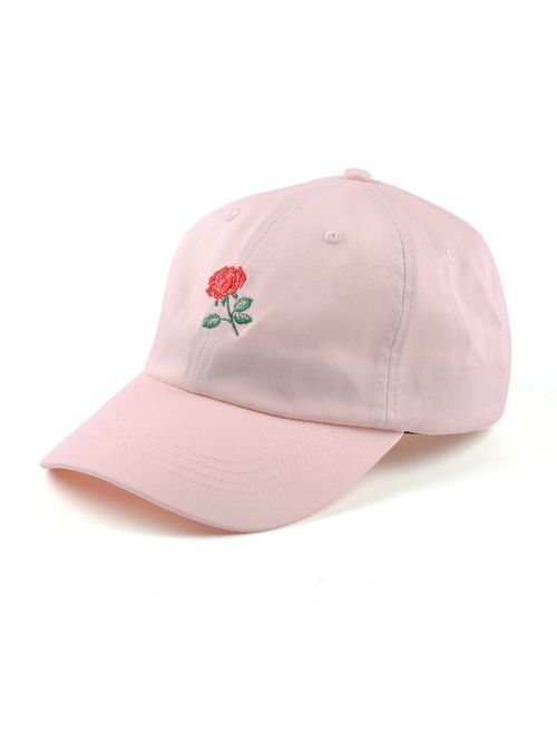 Rose Embroidered Dad Hat Women Men Cute Adjustable Cotton Floral Baseball Cap