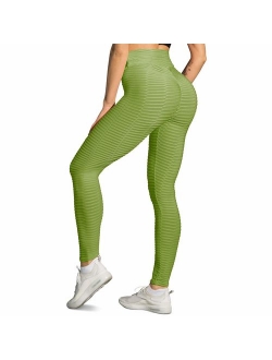 Women's High Waist Yoga Pants Tummy Control Workout Ruched Butt Lifting Stretchy Leggings Textured Booty Tights