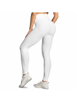 Women's High Waist Yoga Pants Tummy Control Workout Ruched Butt Lifting Stretchy Leggings Textured Booty Tights