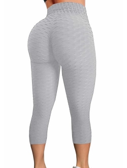 Women's High Waist Yoga Pants Tummy Control Workout Ruched Butt Lifting Stretchy Leggings Textured Booty Tights