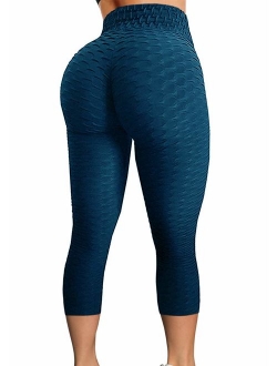 Women's High Waist Yoga Pants Tummy Control Workout Ruched Butt Lifting Stretchy Leggings Textured Booty Tights