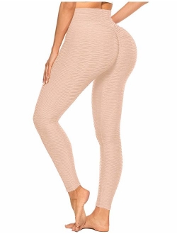 Women's High Waist Yoga Pants Tummy Control Workout Ruched Butt Lifting Stretchy Leggings Textured Booty Tights