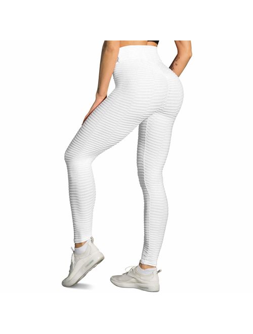 A AGROSTE Women's High Waist Yoga Pants Tummy Control Workout Ruched Butt Lifting Stretchy Leggings Textured Booty Tights