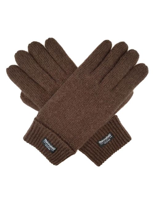 Bruceriver Men's Pure Wool Knitted Gloves with Thinsulate Lining