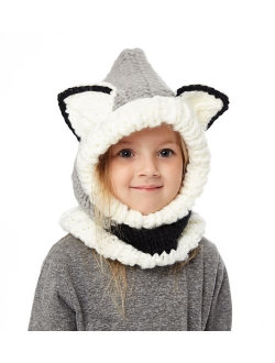 Sumolux Winter Kids Warm Fox Animal Hats Knitted Coif Hood Scarf Beanies for Autumn Winter