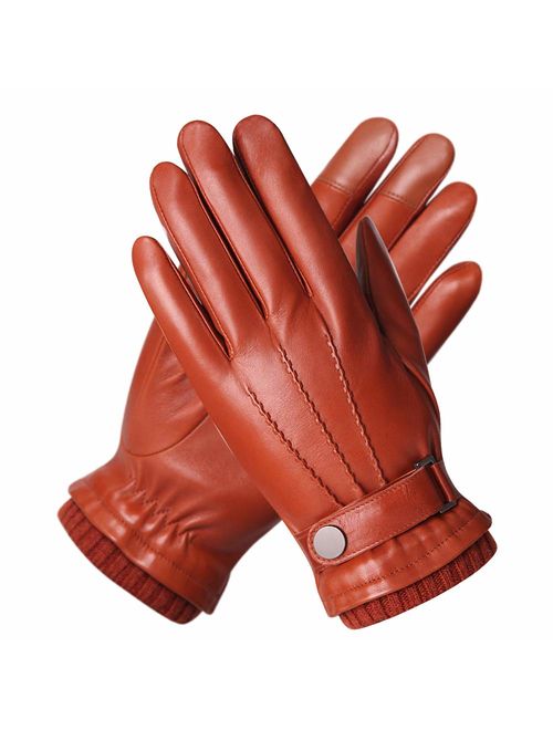 Mens Winter Cold Weather Warm Leather Driving Gloves for Men Wool/Cashmere Blend Cuff