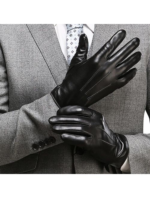 Leather Gloves for Mens, Full-Hand Touchscreen Gift Packaging Cold Weather Gloves