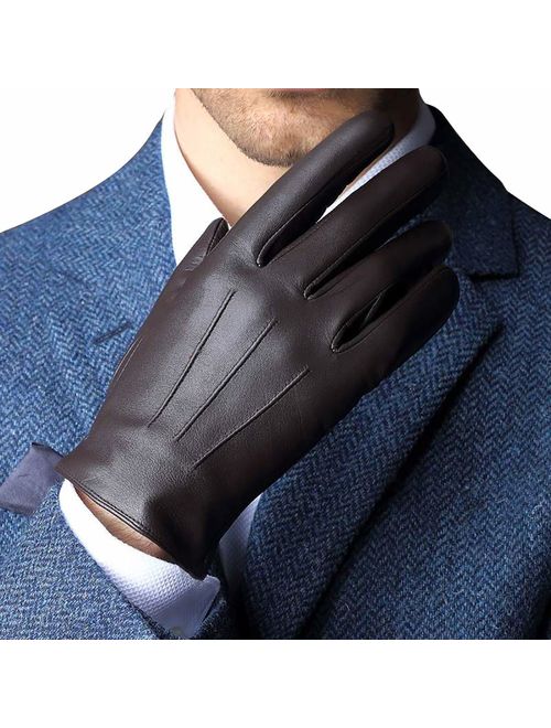 Leather Gloves for Mens, Full-Hand Touchscreen Gift Packaging Cold Weather Gloves