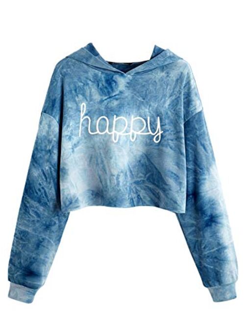 MAKEMECHIC Women's Long Sleeve Casual Printed Sweatshirt Crop Top Hoodies