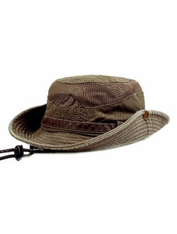 KeepSa Sun Hat for Men, Cotton Embroidery Summer Outdoor Sun Protection Wide Brim Bucket Hat Foldable Safari Boonie Hat