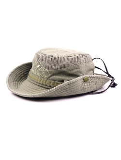 KeepSa Sun Hat for Men, Cotton Embroidery Summer Outdoor Sun Protection Wide Brim Bucket Hat Foldable Safari Boonie Hat