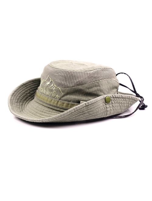 KeepSa Sun Hat for Men, Cotton Embroidery Summer Outdoor Sun Protection Wide Brim Bucket Hat Foldable Safari Boonie Hat