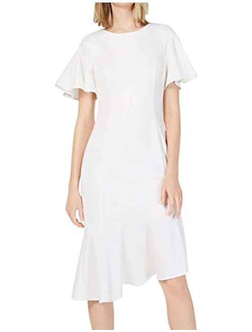 Calvin Klein Women's Short Sleeve Midi with Asymmetrical Hem