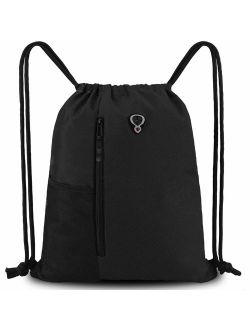 Drawstring Backpack Sports Gym Bag for Women Men Children Large Size with Zipper and Water Bottle Mesh Pockets