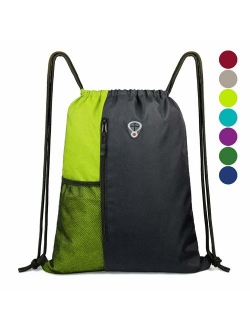 Drawstring Backpack Sports Gym Bag for Women Men Children Large Size with Zipper and Water Bottle Mesh Pockets