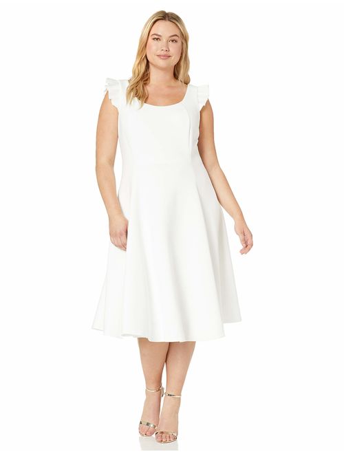 Calvin Klein Women's Plus Size Scoop Neck Dress with Ruffle Trim Straps