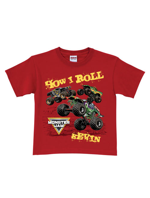 Personalized Monster Jam Toddler Boys' T-Shirt - How I Roll Red - 2T, 3T, 4T, 5/6T