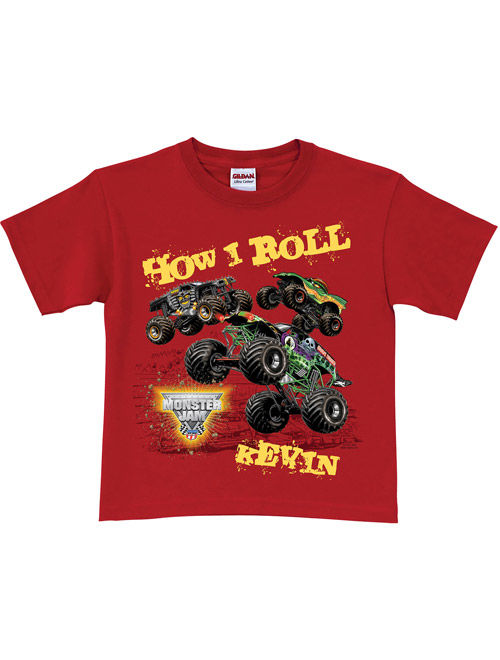 Personalized Monster Jam Toddler Boys' T-Shirt - How I Roll Red - 2T, 3T, 4T, 5/6T